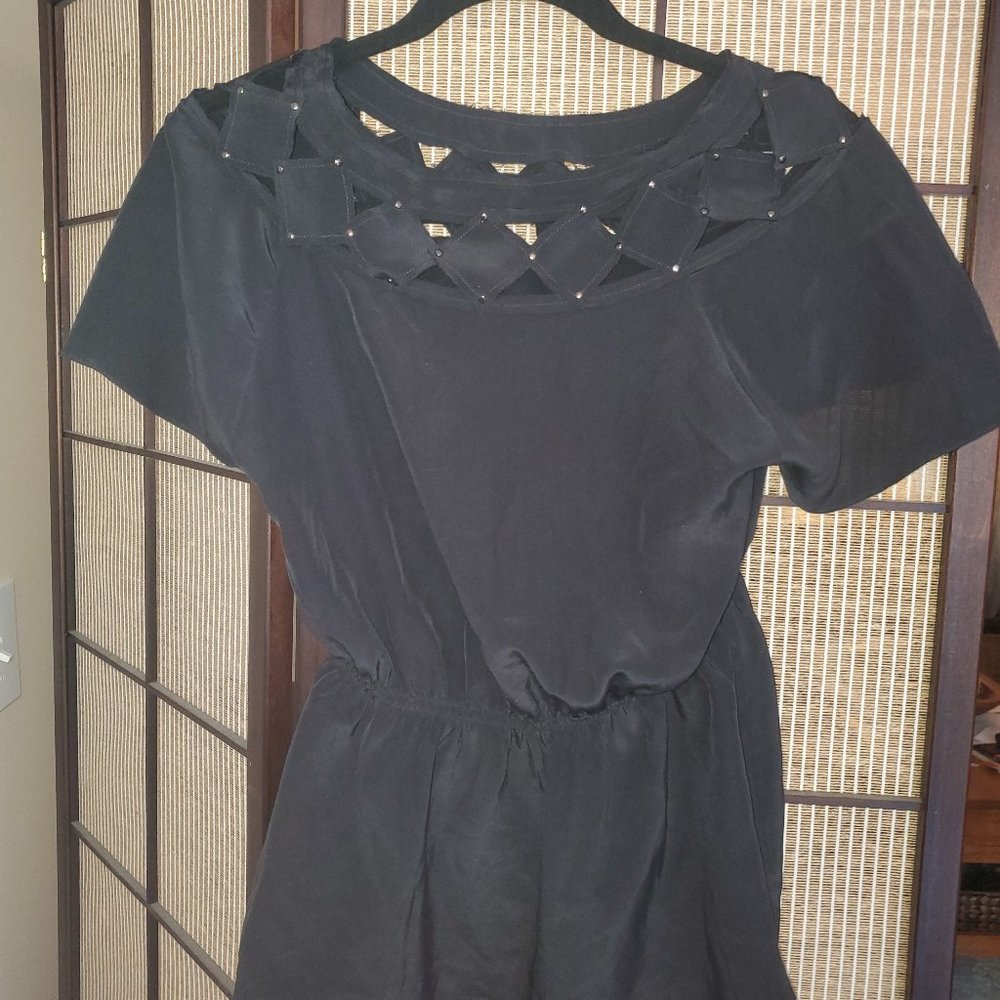 BCBG Short sleeve, embellished neck line top